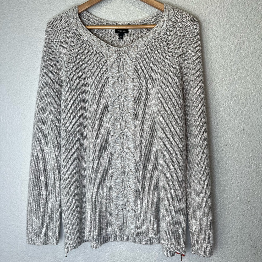 Talbots Cotton Knit Sweater with Contrast Zipper, XL
